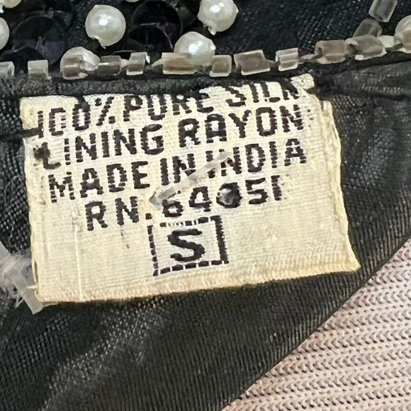 Vtg 80s Beaded Silk Blouse Silk Black White Stripe Small Boxy Oversized - Picture 9 of 11